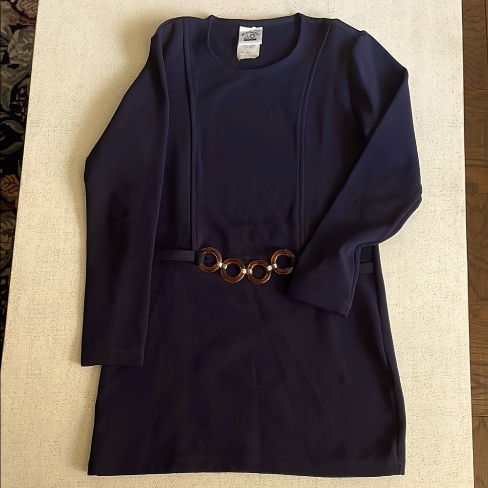 Navy Long Sleeve Dress with Belt Detail